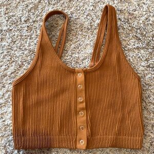 Aerie ribbed snap-front tank top crop shirt.